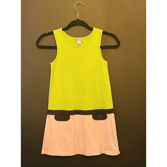 Vintage Hartstrings A Line Girls Dress Medium Size 8 Disco Retro Pink Lime Green - Picture 1 of 4